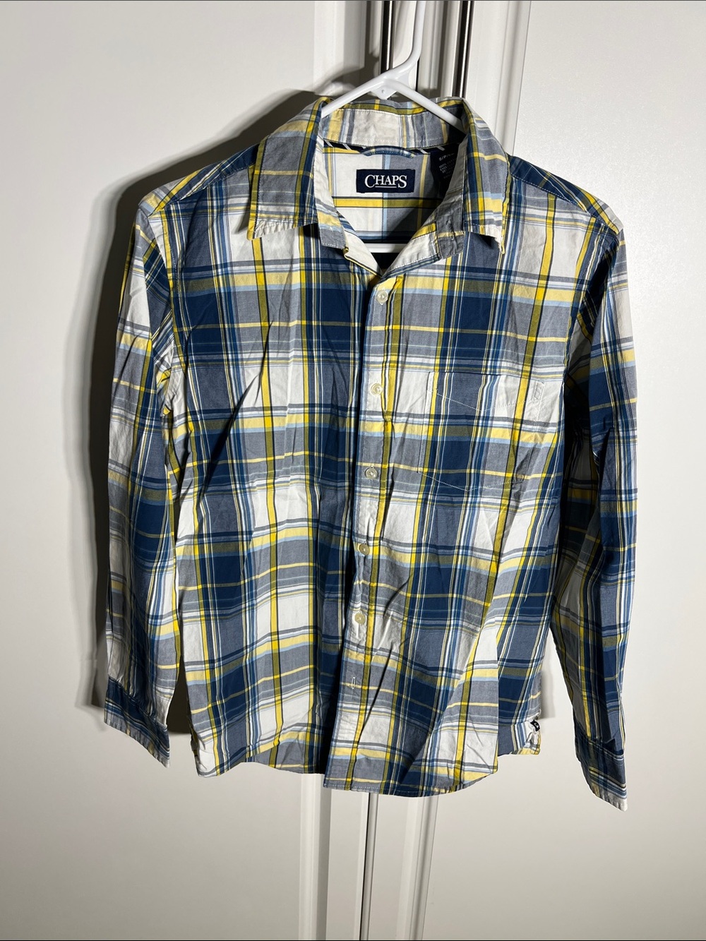Chaps Blue, White & Yellow Plaid Button-Down Shirt